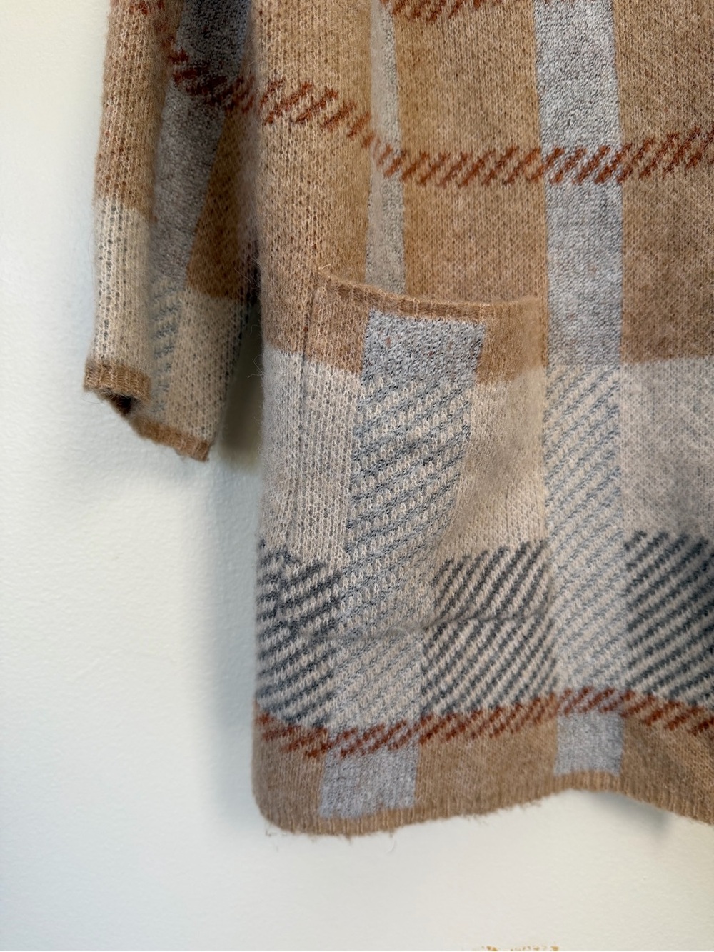 Joseph A Hooded Plaid Open-Front Cardigan Coatigan Grey Beige 1X - Picture 5 of 14